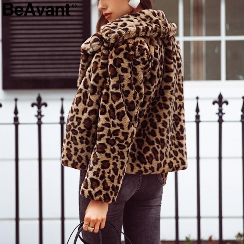 Streetwear Leopardprint Imiteret Pels Frakke Kvinder Blød Kort Vinterjakke Frakke Kvinde Afslappet Knaplomme Outwear 2018