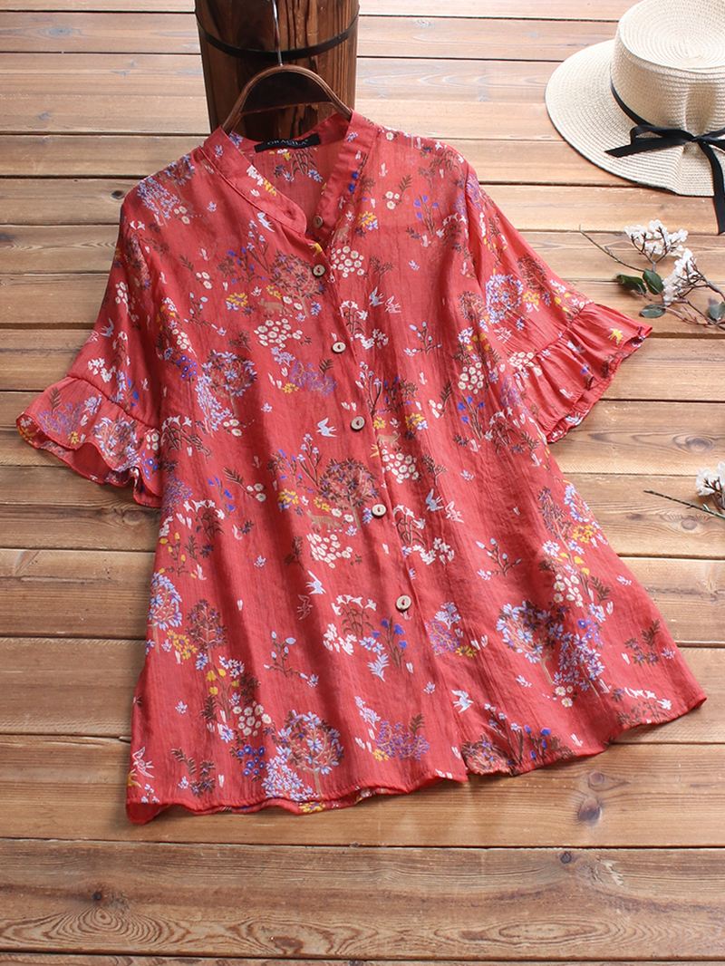 Blomsterprint Vintage Bluse