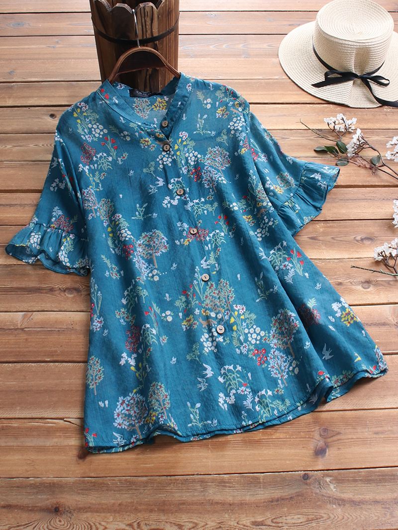 Blomsterprint Vintage Bluse