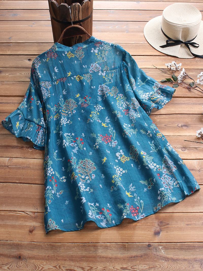 Blomsterprint Vintage Bluse