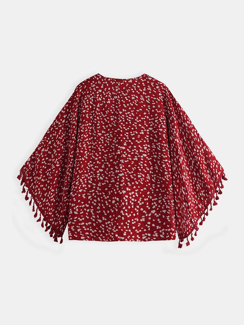 Bohemian Polka Dot Med Tryk Floral V-hals Casual Tassel Bluse