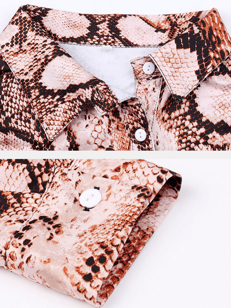 Kvinder Cobra Snake Printed Langærmet Button Shirt Stilfuld Button Bluse