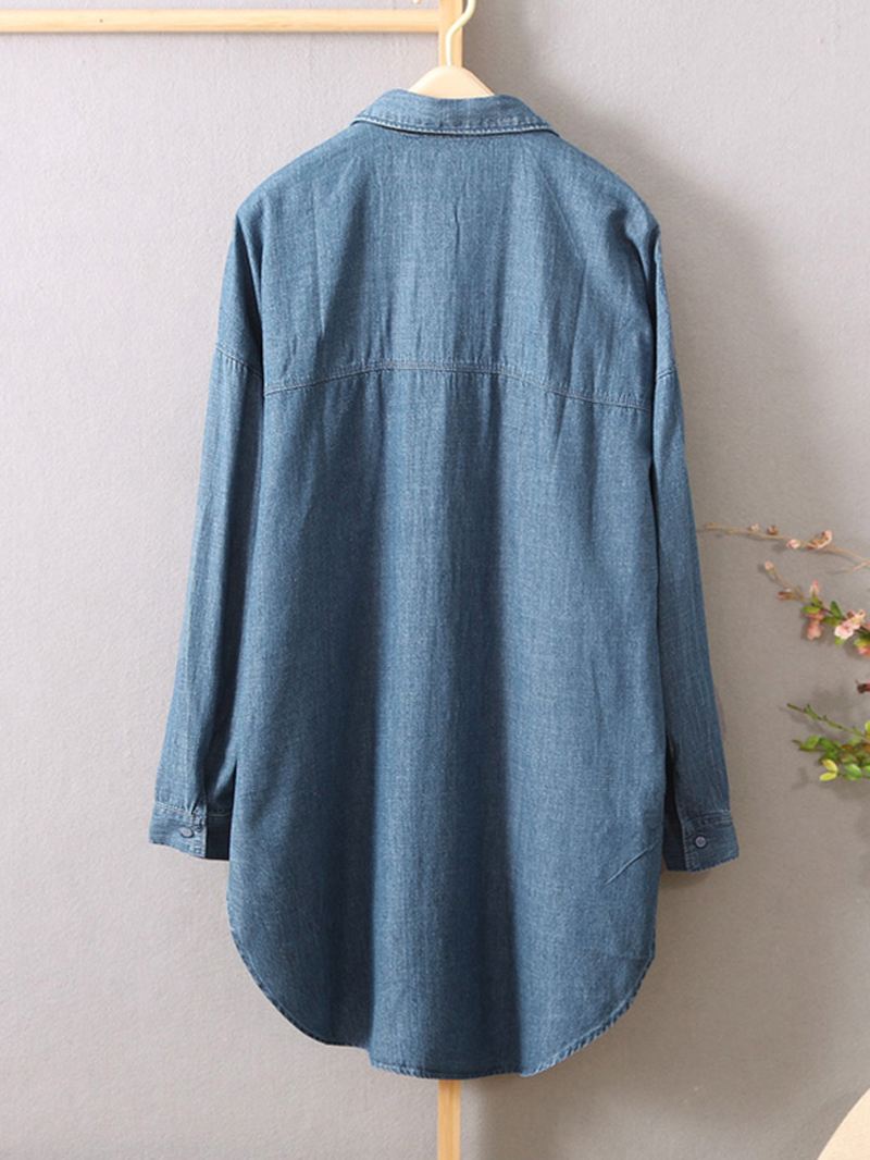 Kvinder Langærmede Button Down Shirts Casual Løs Denim Bluse