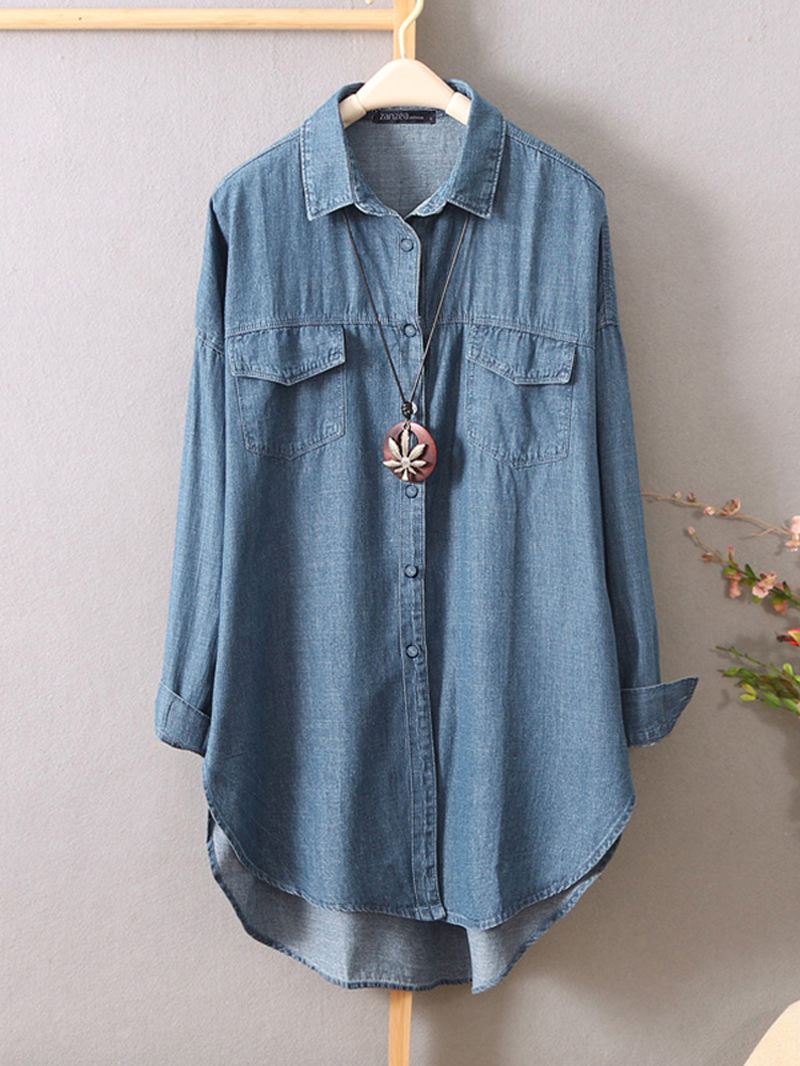 Kvinder Langærmede Button Down Shirts Casual Løs Denim Bluse