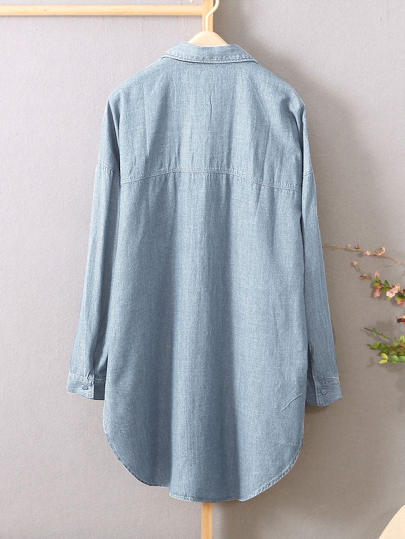 Kvinder Langærmede Button Down Shirts Casual Løs Denim Bluse