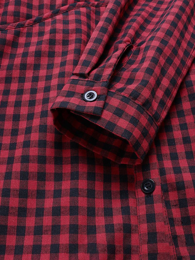 Kvinder Langærmet Knap Plaid Casual Skjorte Bluse