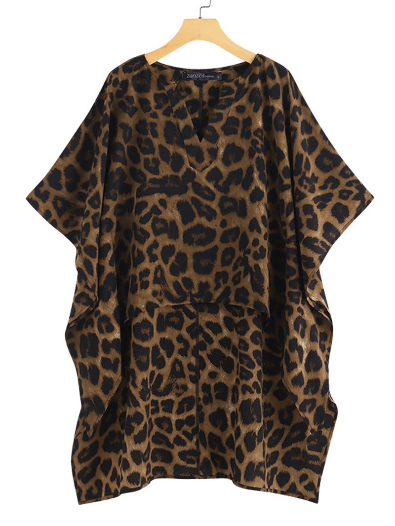 Kvinder Leopard Med Tryk Uregelmæssig Hem V-hals Casual Bluse