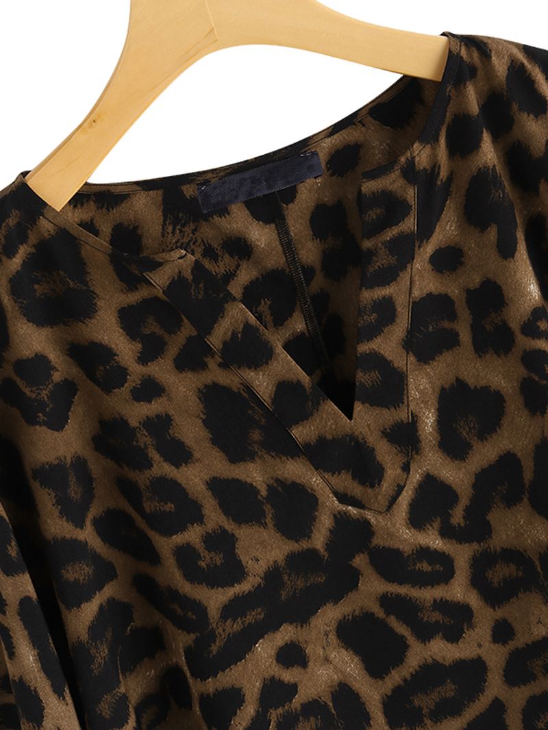 Kvinder Leopard Med Tryk Uregelmæssig Hem V-hals Casual Bluse