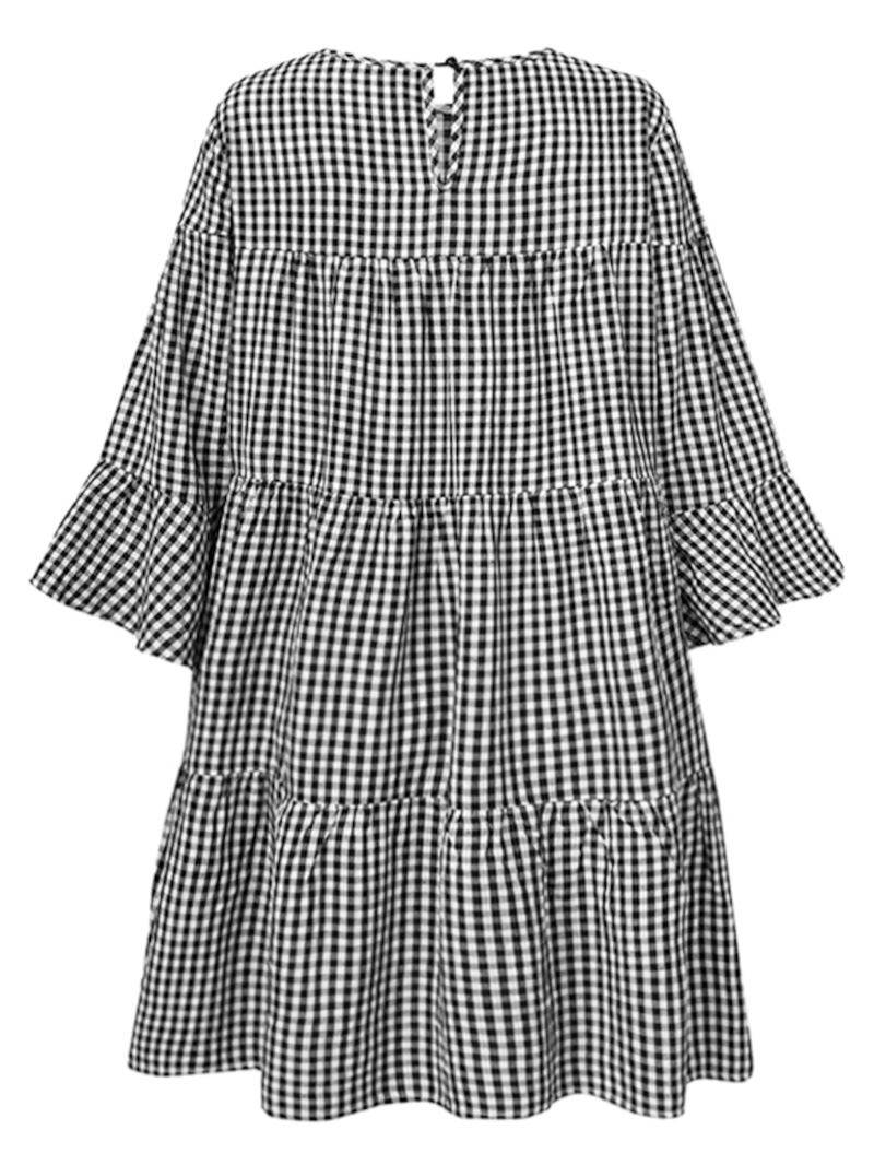 Kvinder Plaid Med Tryk Flare Sleeve Casual Layered Layered Muslim Bluse