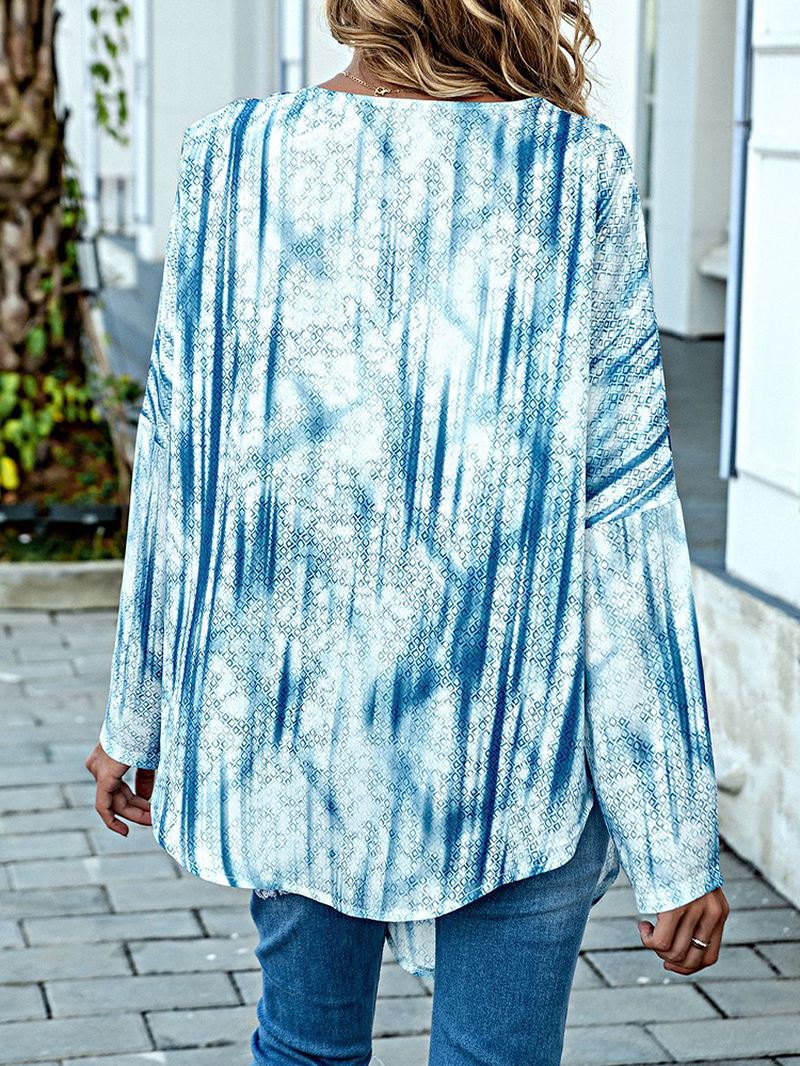 Kvinder Tie Dye Med Tryk Knotted Langærmet Casual Bluse