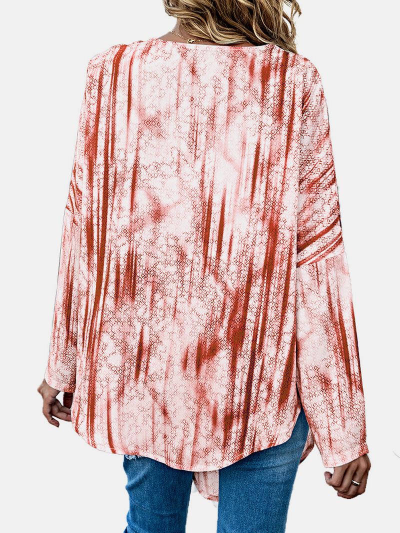 Kvinder Tie Dye Med Tryk Knotted Langærmet Casual Bluse