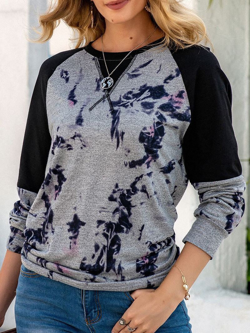 Kvinder Tie Dye Patchwork Raglan-ærmer Bluse