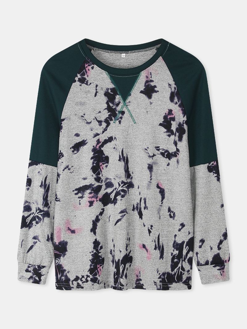 Kvinder Tie Dye Patchwork Raglan-ærmer Bluse