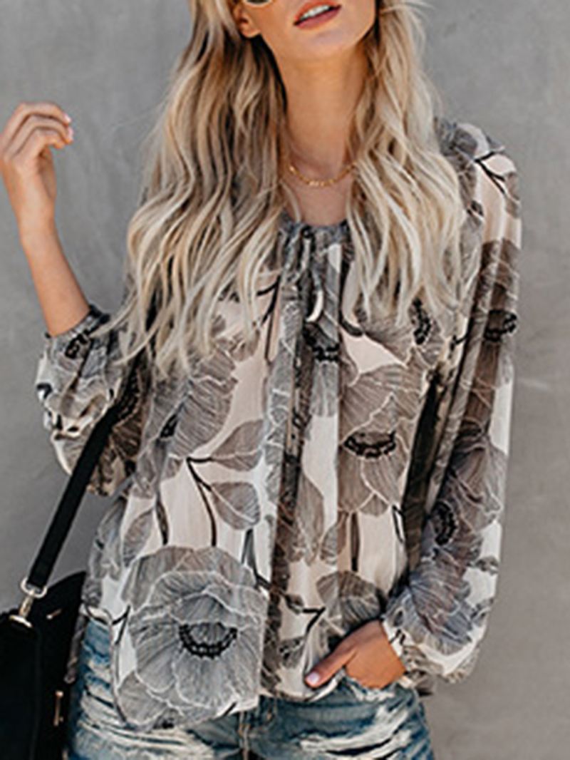 Kvinder V-hals Boho Blomsterprint Bluse