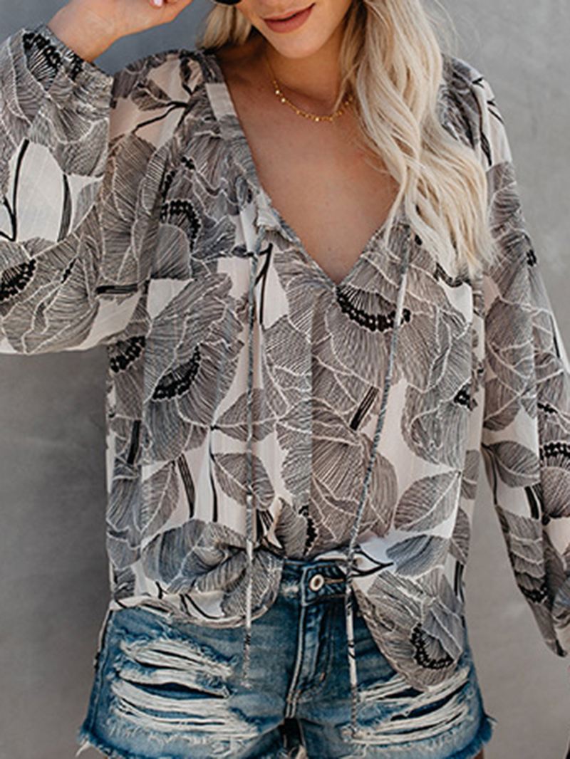 Kvinder V-hals Boho Blomsterprint Bluse