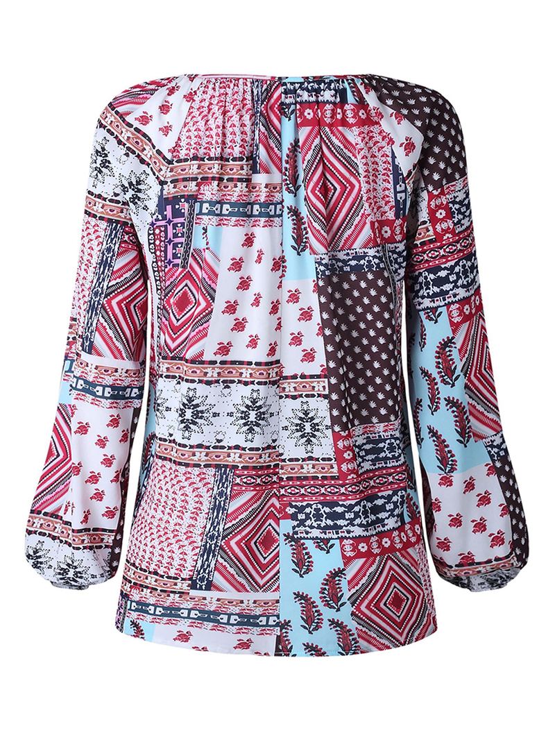 Kvinder V-hals Boho Blomsterprint Bluse