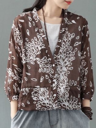Langærmet Med Tryk Bandage Vintage Kimono Bluse Til Kvinder