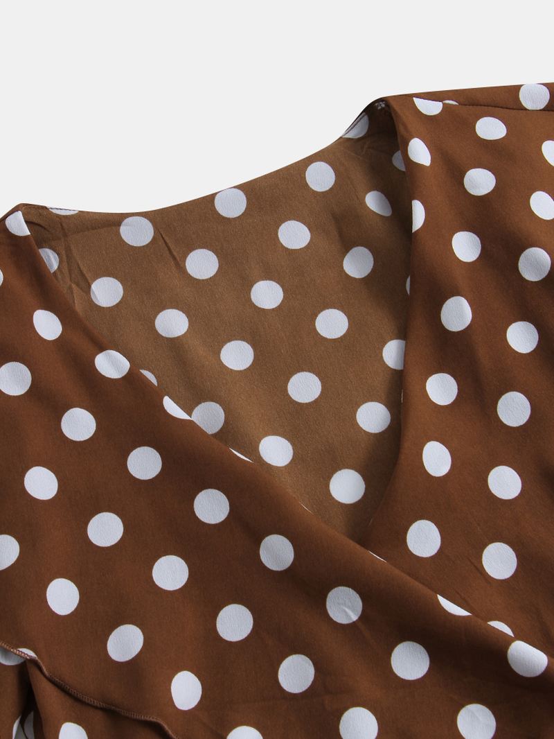 Polka Dot Med Tryk V-hals Langærmet Kausal Bluse