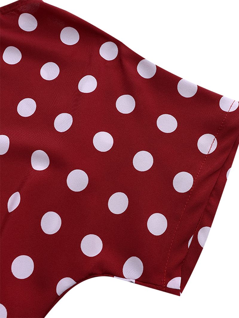 Polka Dot Rund Hals Bluse Med Høj Lav Årsagssammenhæng