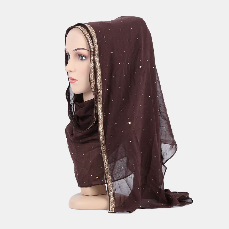 Hijab Halstørklæde Chiffon Beaded Lange Tørklæder