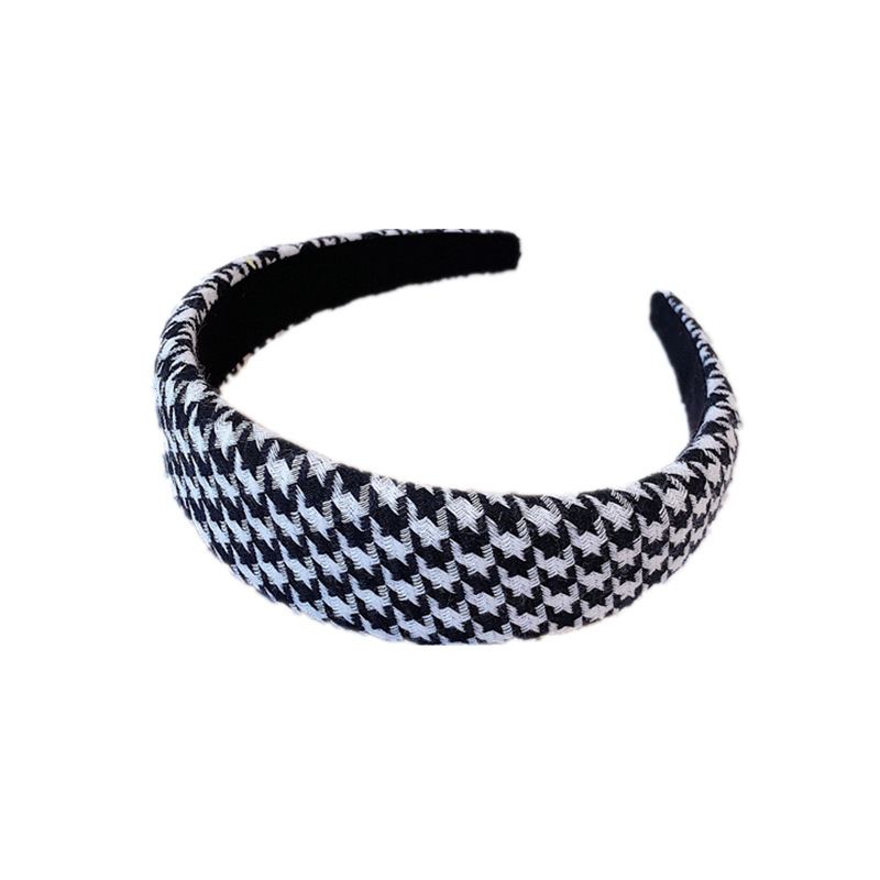 Houndstooth Svampe Pandebånd Mode Bred Kant Stof