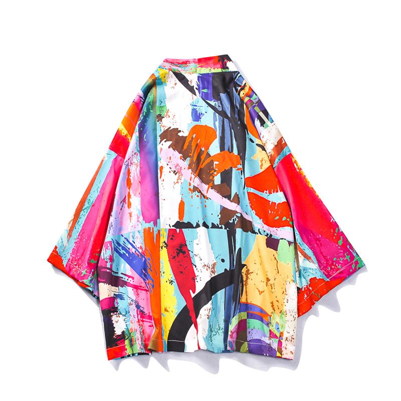 Japansk Tang Suit Farve Graffiti Road Robe Solcreme Frakke Trekvart Ærmet Par Mand Kimono Løs Tynd Sektion