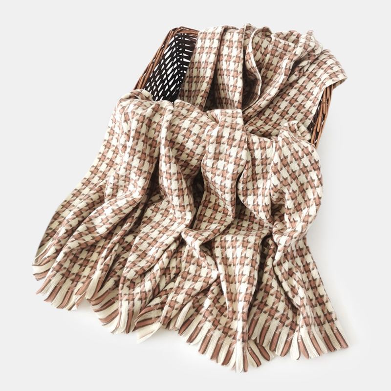 Kvinder Kunstig Cashmere Farverig Houndstooth Woven Tassel Mode Warmth Sjal Tørklæde