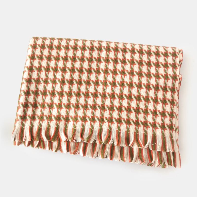 Kvinder Kunstig Cashmere Farverig Houndstooth Woven Tassel Mode Warmth Sjal Tørklæde