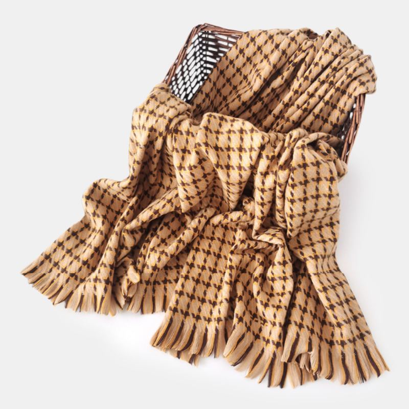 Kvinder Kunstig Cashmere Farverig Houndstooth Woven Tassel Mode Warmth Sjal Tørklæde