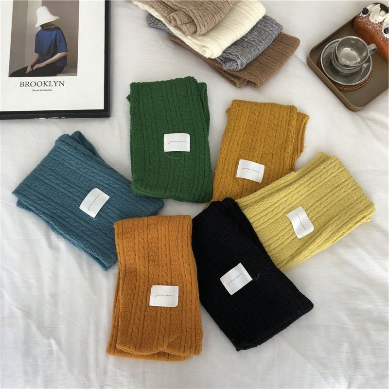 Pure Color Cashmere Strikket Fortykket Kors Varmt Tørklæde