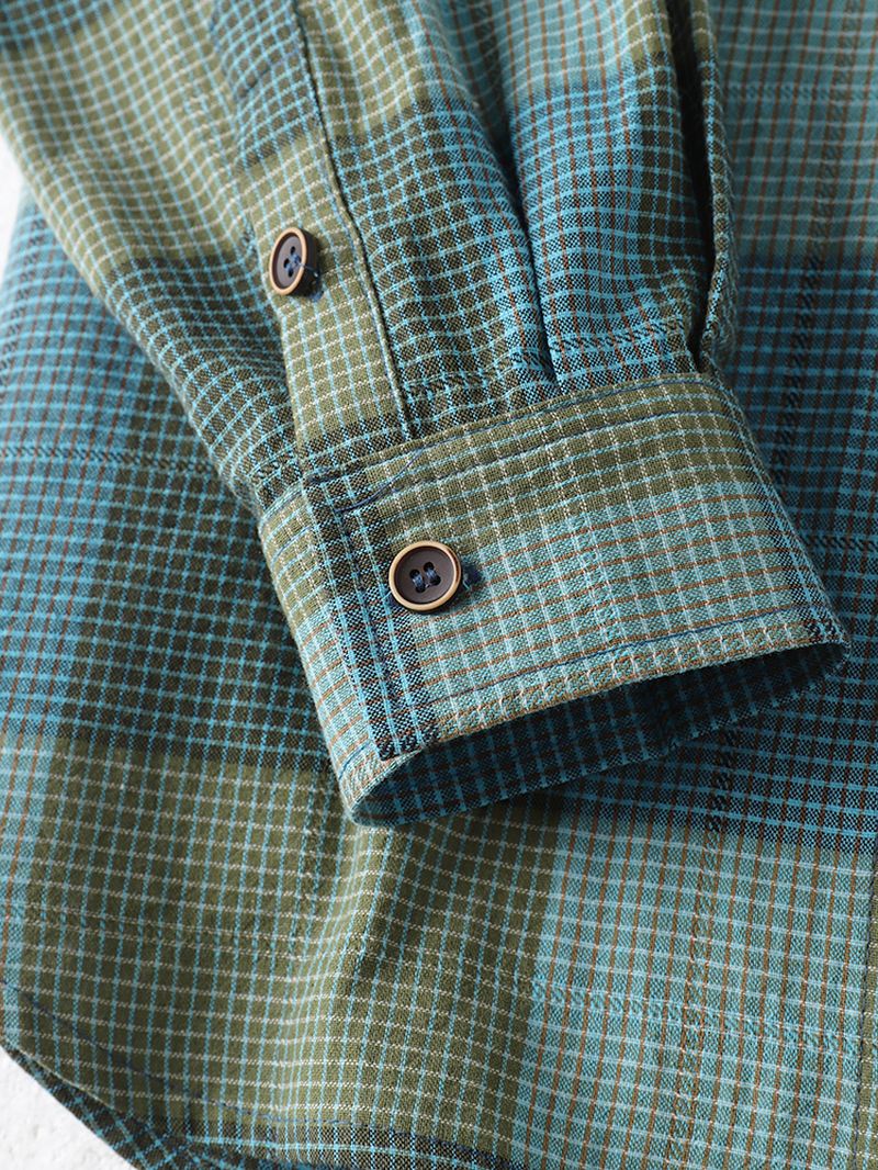 Herre 100% Bomuld Farverige Plaid Langærmede Pocket Casual Skjorter