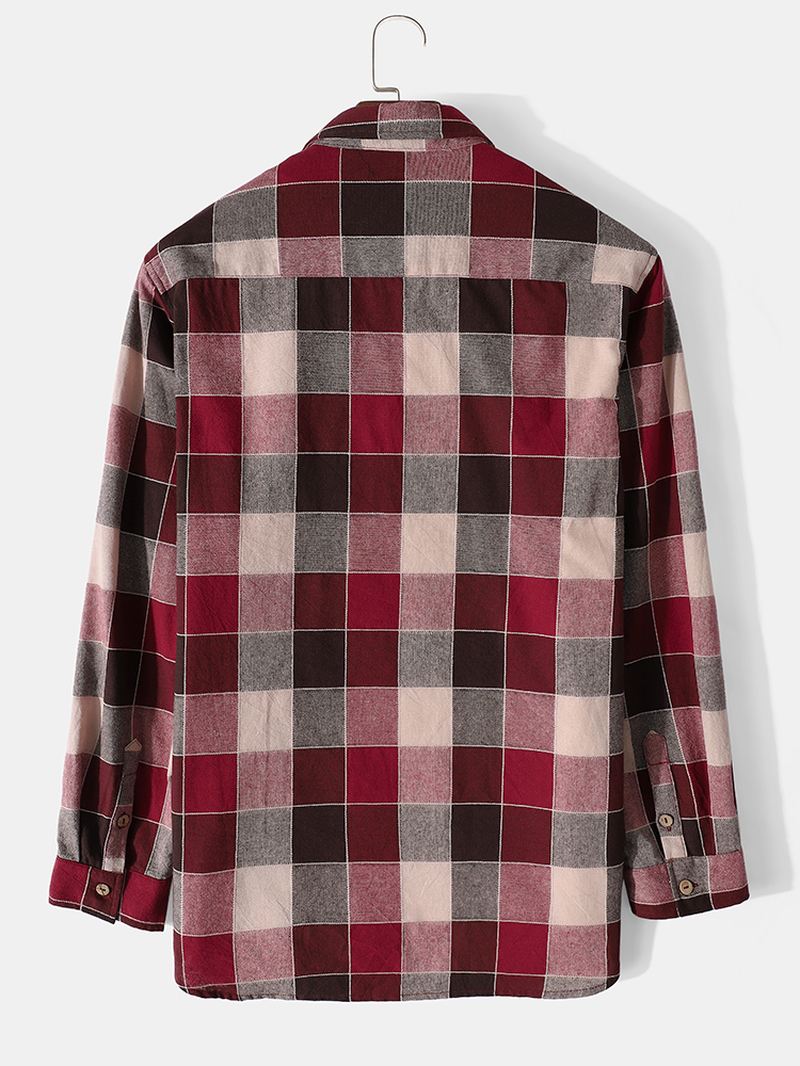 Herre 100% Bomuld Vintage Casual Rød Plaid Skjorte