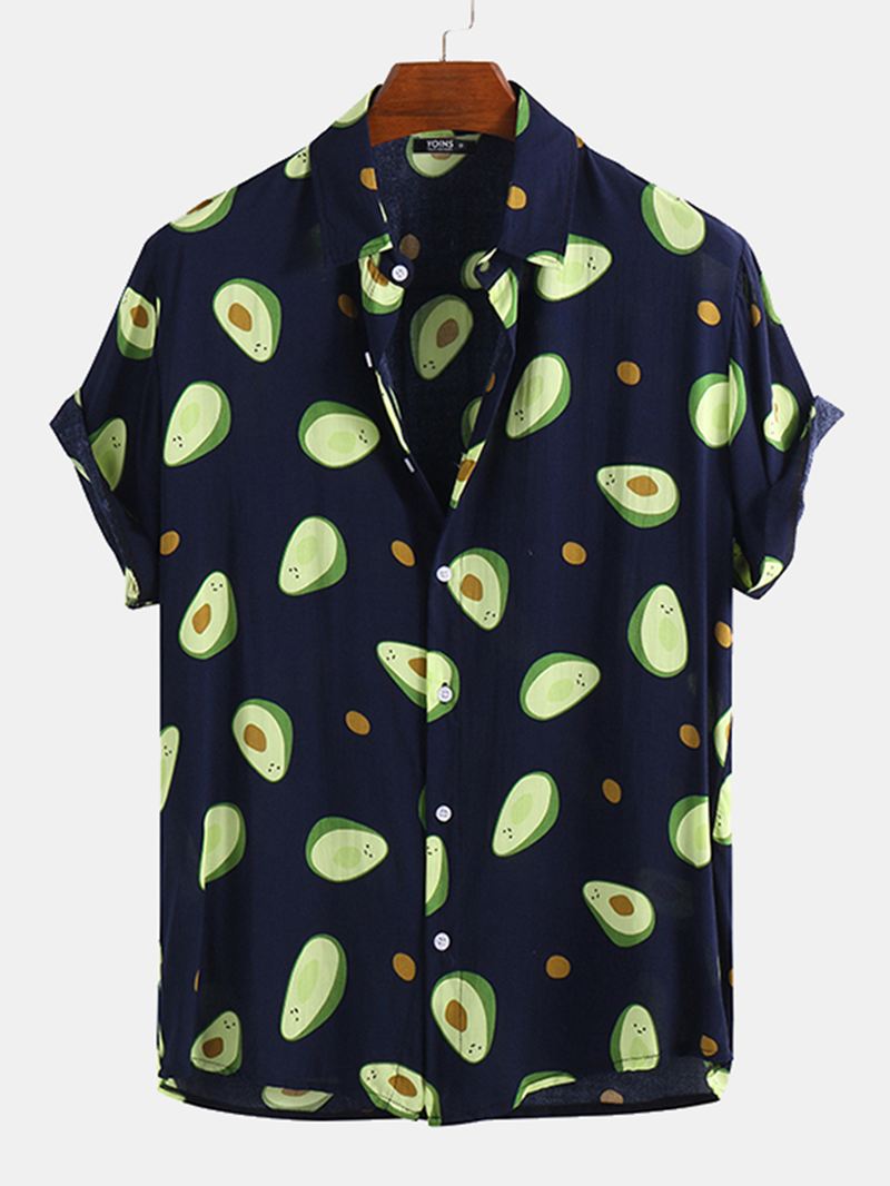 Herre Avocado Trykte Sommer Hawaii Stil Casual Vacation Mode Skjorter