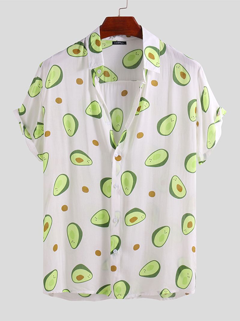 Herre Avocado Trykte Sommer Hawaii Stil Casual Vacation Mode Skjorter