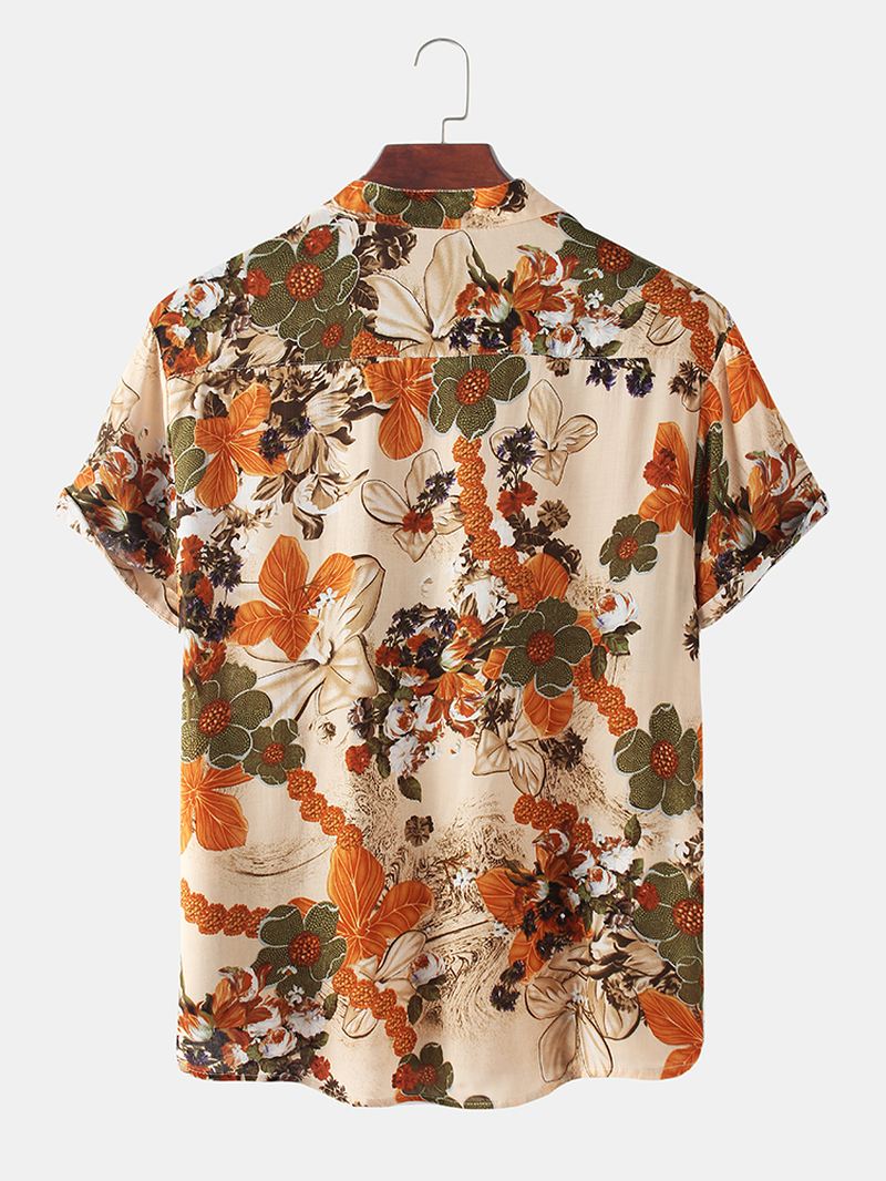 Herre Blomsterprintet Standkrave Holiday Casual Kortærmede Henley Skjorter