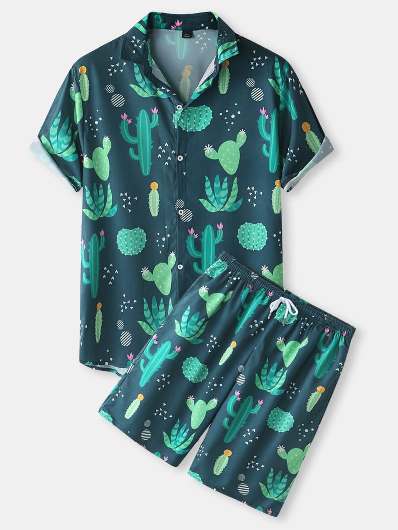 Herre Cactus Plant Med Tryk Revers Snøre Shorts Holiday Two Pieces Outfits