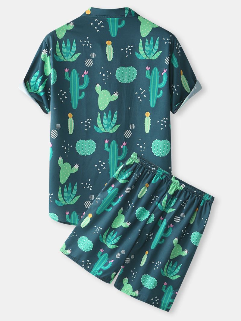 Herre Cactus Plant Med Tryk Revers Snøre Shorts Holiday Two Pieces Outfits