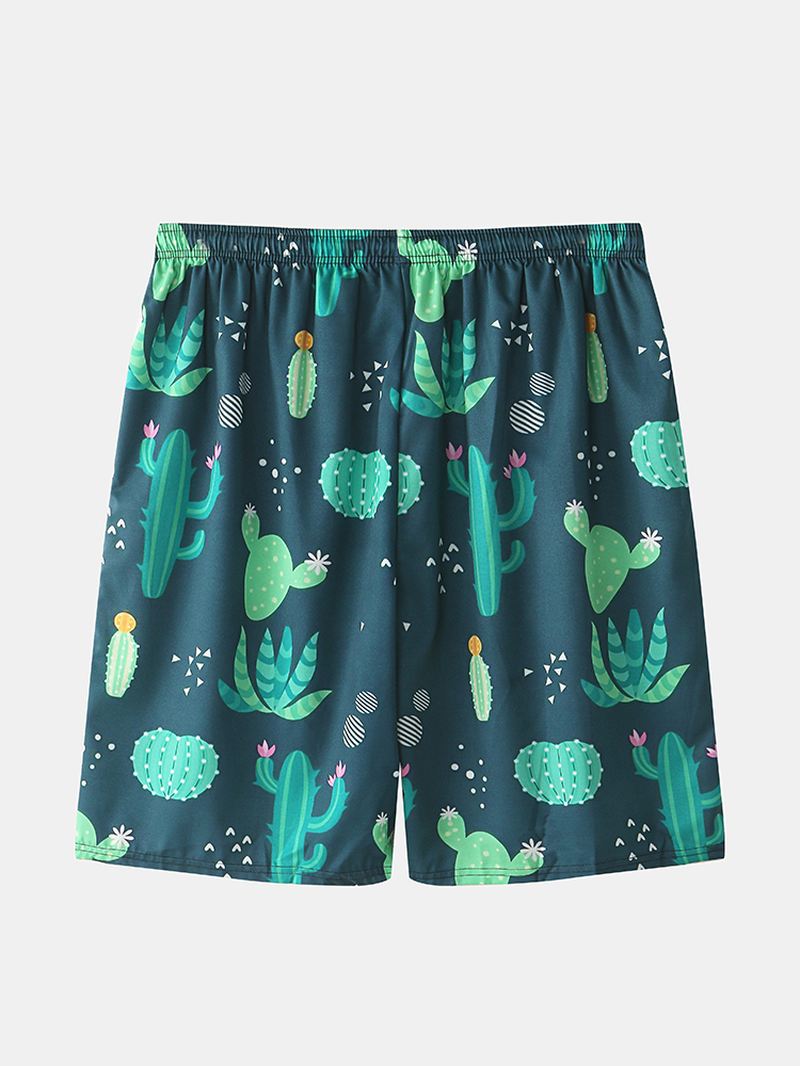 Herre Cactus Plant Med Tryk Revers Snøre Shorts Holiday Two Pieces Outfits