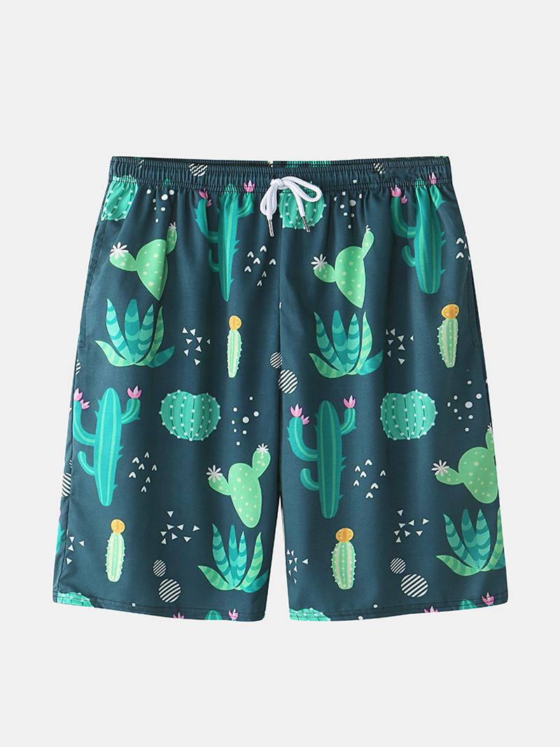 Herre Cactus Plant Med Tryk Revers Snøre Shorts Holiday Two Pieces Outfits