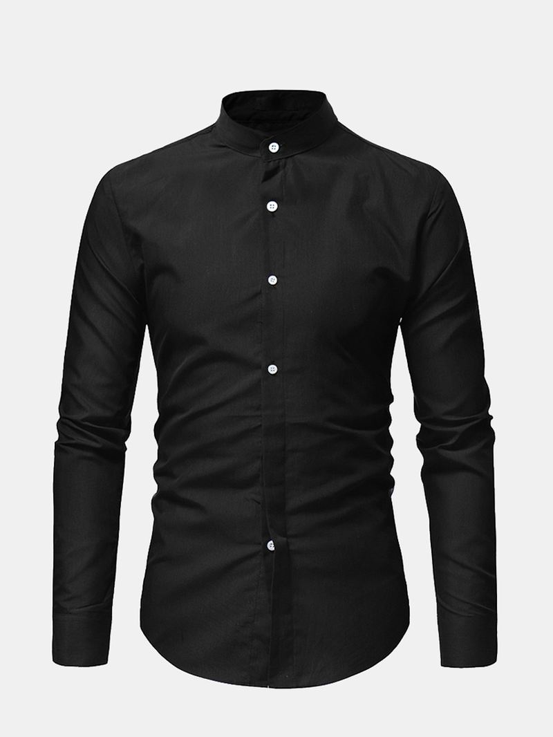 Herre Casual Business Stand Collar Slim Fit Langærmede Ensfarvede Skjorter