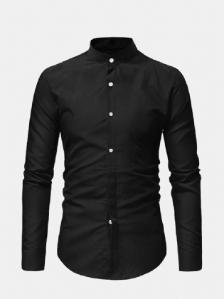 Herre Casual Business Stand Collar Slim Fit Langærmede Ensfarvede Skjorter