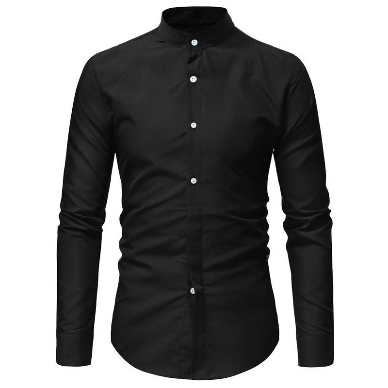 Herre Casual Business Stand Collar Slim Fit Langærmede Ensfarvede Skjorter