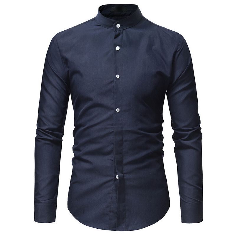 Herre Casual Business Stand Collar Slim Fit Langærmede Ensfarvede Skjorter