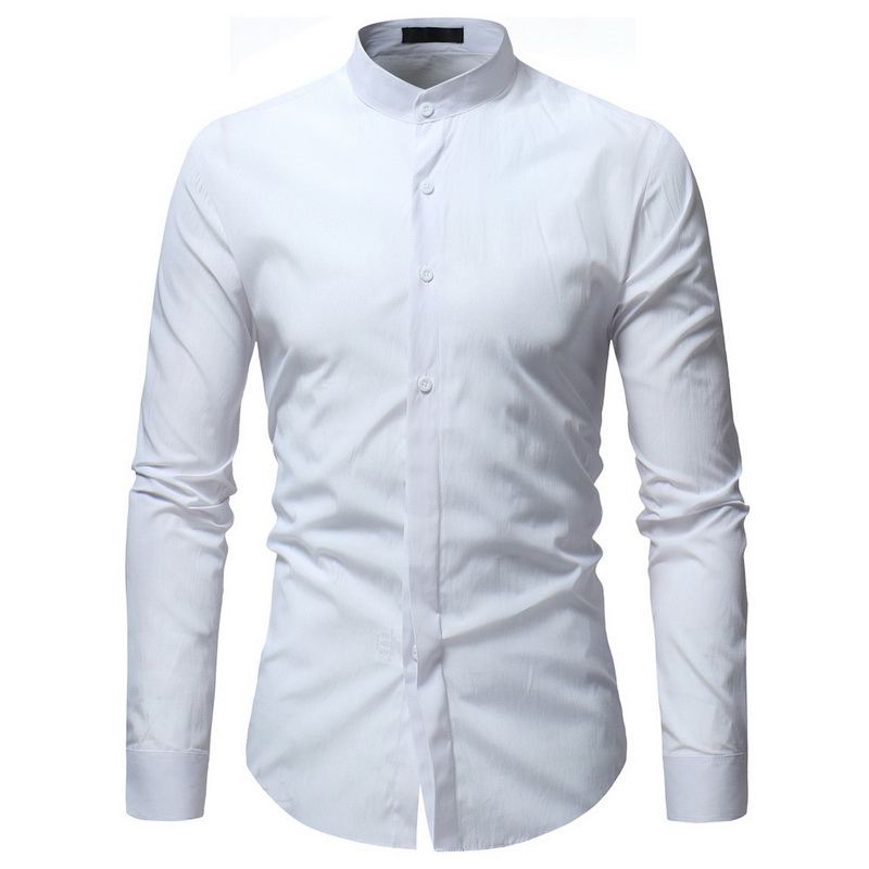 Herre Casual Business Stand Collar Slim Fit Langærmede Ensfarvede Skjorter