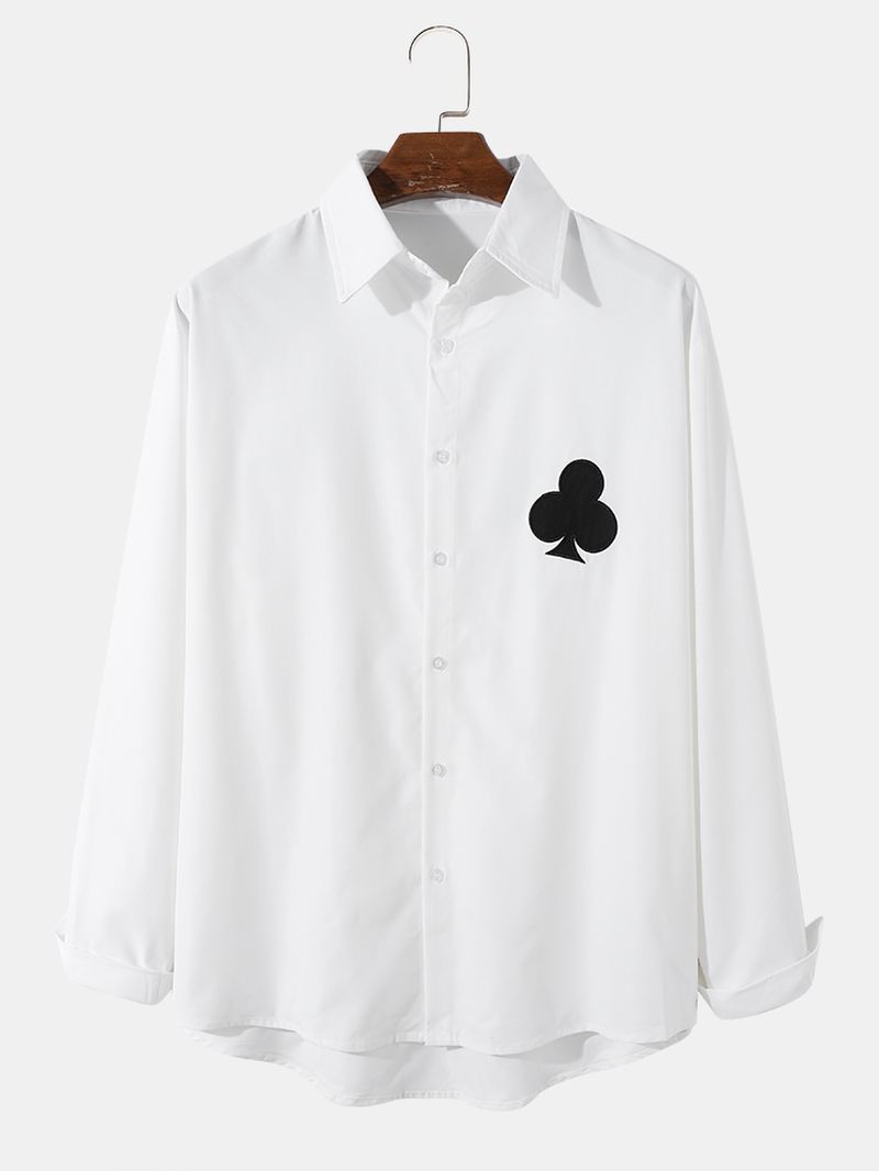 Herre Casual Korean Poker Club Brodery High-low Hem Shirt