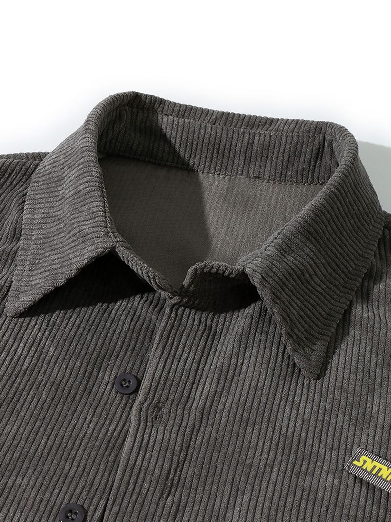 Herre Corduroy Ensfarvet Label Button Casual Skjorte