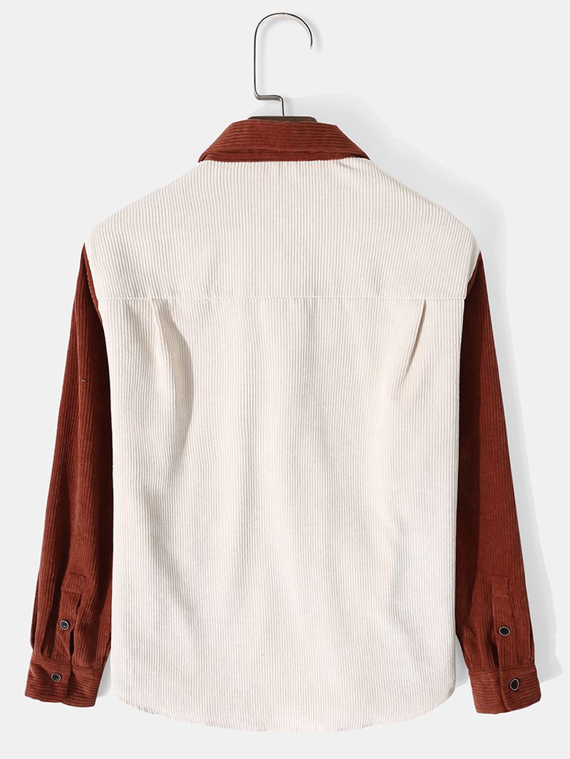 Herre Corduroy Splejsningslomme Color Block Casual Skjorte