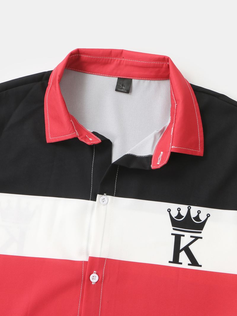 Herre Crown K Poker Colorblock Panel Med Tryk Skjorter To Stykker Outfits