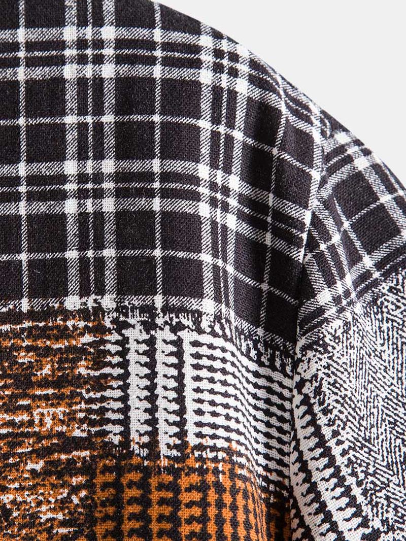 Herre Holiday Plaid & Houndstooth Color Block Patchwork-skjorter