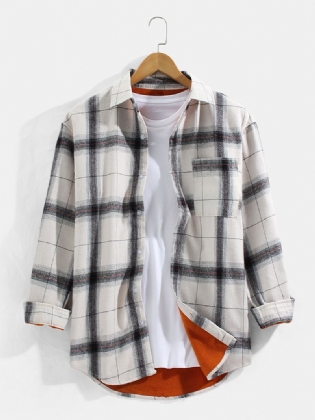 Herre Plaid Button Up Varme Tykkere Skjorter Med Brystlomme